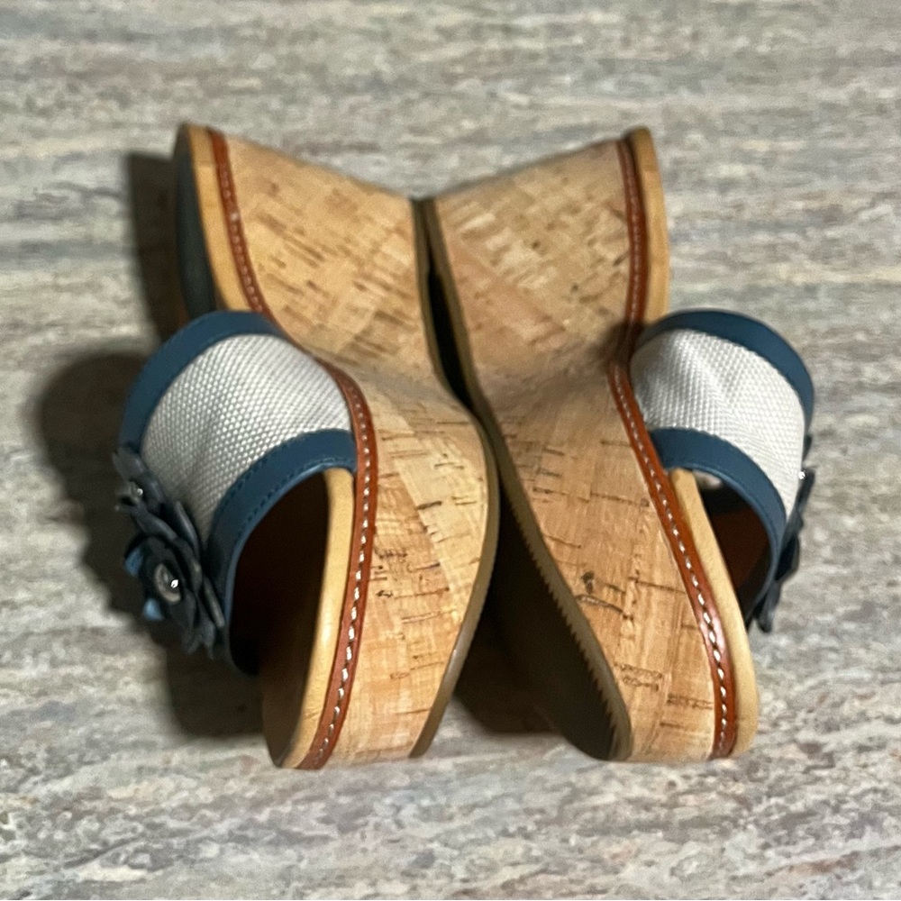 Coach JESACA Blue and Beige Wedge Sandals with Fliral Accents - Picture 12 of 16